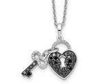 1/2 Cart (ctw) Black & White Diamond Heart Lock and Key Pendant Necklace in Sterling Silver with Chain
